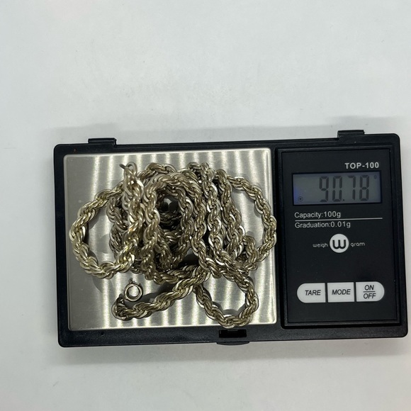 90 grams Vintage sterling silver thick rope chain long necklace & bracelet set - Picture 6 of 16